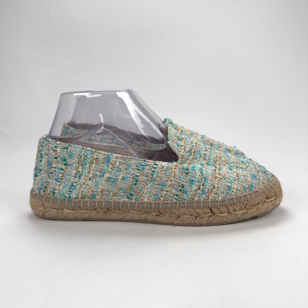 NWOT Anthropologie Manebi Tweed Espadrille Blue Flat Shoes Size US7.5 38 - Picture 2 of 12